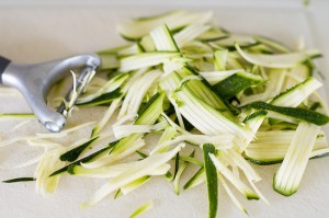 Courgette prepared with a julienne peeler